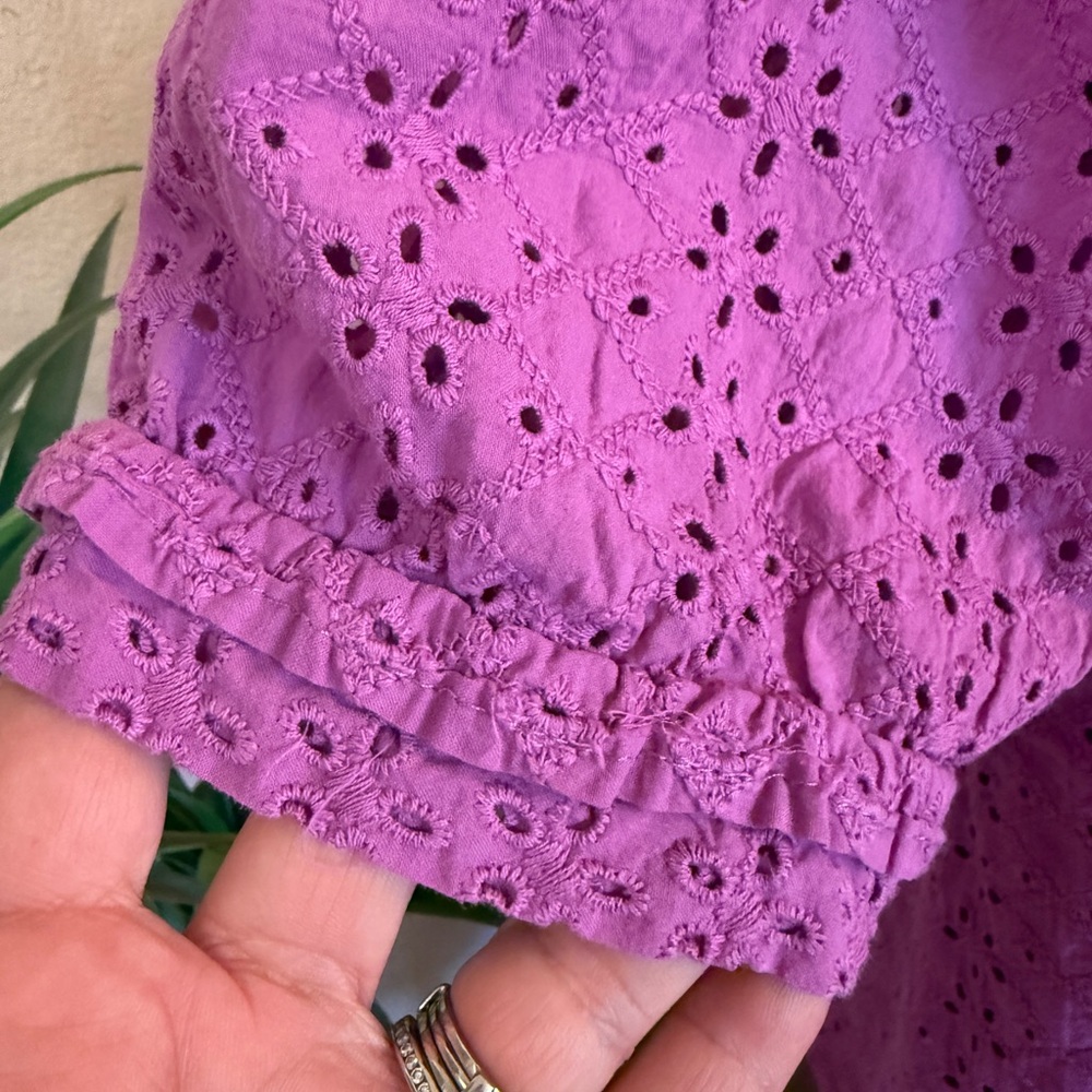 Draper James Purple Eyelet V-Neck Blouse - Picture 9 of 14